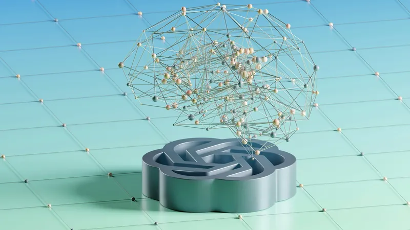 A metallic maze with a tangled wire structure emerging from it, on a grid-patterned surface with a blue background, representing AI.